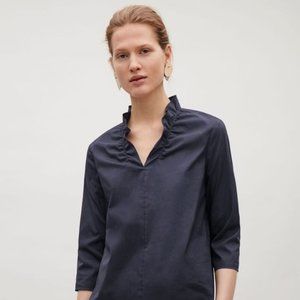 COS Blouse with Ruched Neck - Navy - Size 10 - NWT